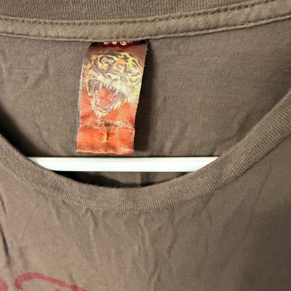 Ed Hardy Vintage Y2K Men's Brown/Taupe Graphic Tee with Flaming Dragon  Large - Picture 2 of 3